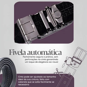 Cinto Social Masculino em Couro Legítimo - Fivela Automática